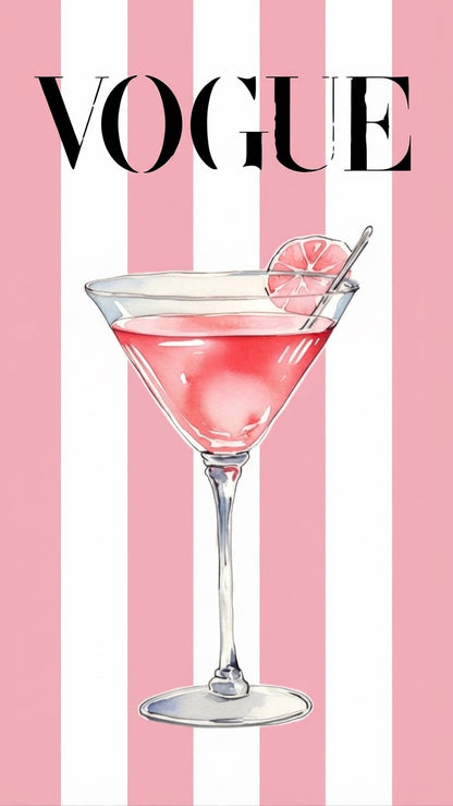 Kit de arte en lienzo con diamantes de imitación, diseño de martinis a rayas rosas