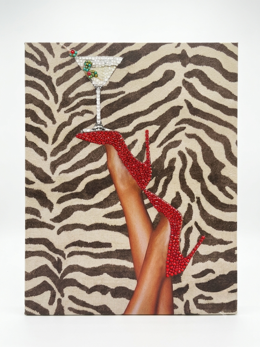Zebra heel martini Rhinestone Canvas Art Kit
