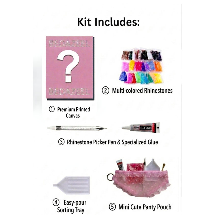 Mini DIY Rhinestone Canvas Art Kit Set (8 ball, red lip, cherry, leopard print star)