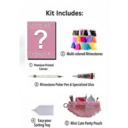 Mini DIY Rhinestone Canvas Art Kit Set (8 ball, red lip, cherry, leopard print star)