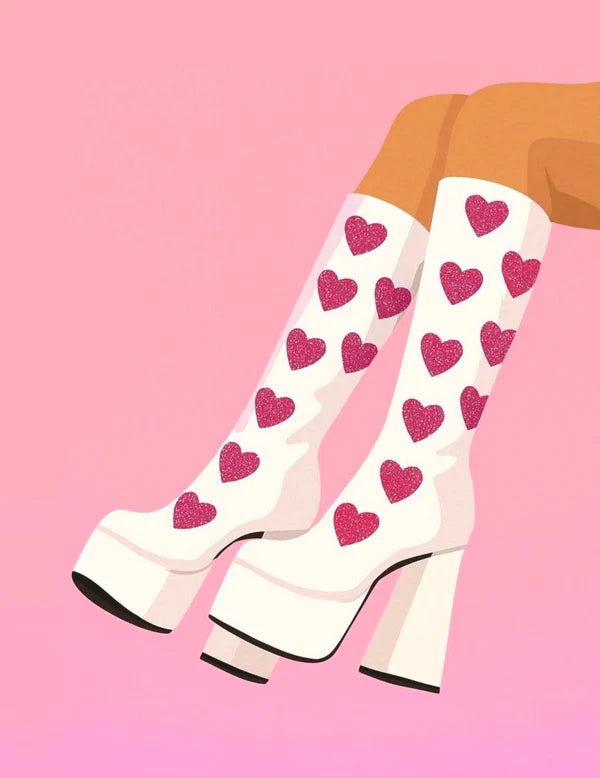 Pink Heart Boots Rhinestone Canvas Art Kit